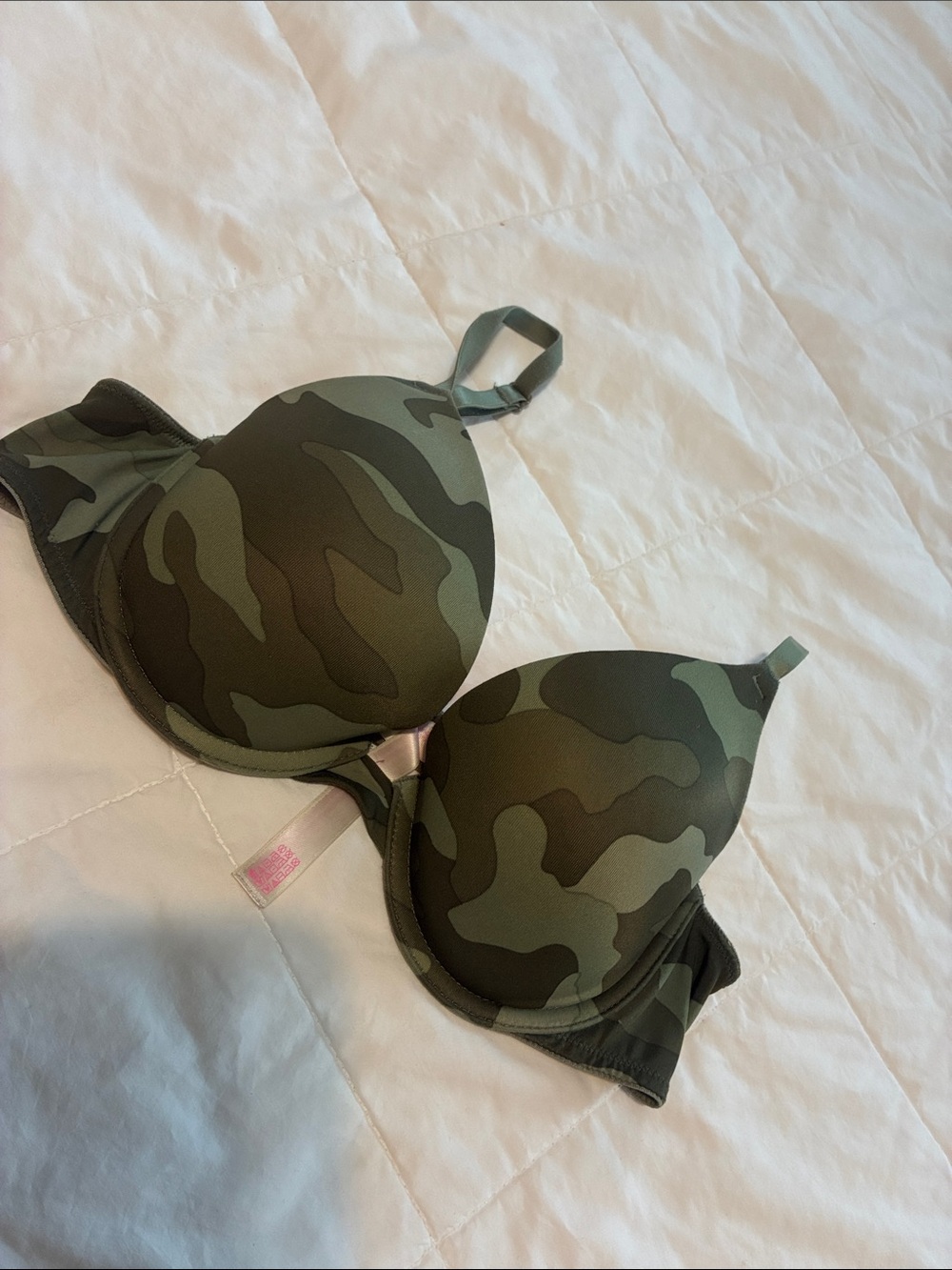 PINK Victoria's Secret Camo Molded Push-Up Bra in Olive Green